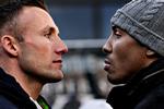 kampklar. Mikkel Kessler og Andre Ward ser hinanden an under et pressemøde i Oakland i går. 