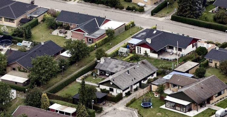 En villakvarter i Slagelse set fra luften. 