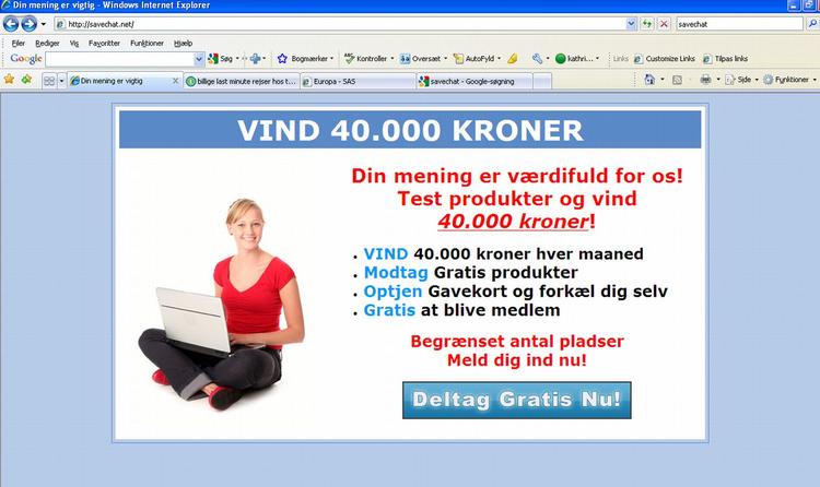 Linket i mailen leder videre til en hjemmeside, hvor man igen skal klikke for tilmelding. Men her er linket er dødt. 