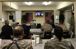 American soldiers at Camp Eggers in Kabul watching President Obama’s speech. 