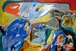 Jorn-strid. ARoS mener ikke,  at de træder Silkeborg over tæerne ved  at lave en Jorn-udstilling. Det er de helt  uenige i på Silkeborg Kunstmuseum.  Her et af Asger Jorns sene malerier:  'Le vent nous emporte'.  (Vinden fører os bort). 1970.  Foto: Donation Jorn, Silkeborg 