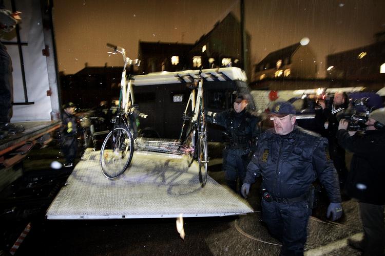Ulovligt. Ifølge politiet er denne cykel beslaglagt på mistanke om, at den kan anvendes til noget ulovligt under demonstartionen onsdag. 