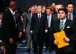 The United Nations Secretary-General Ban Ki-moon with Prince Charles and Denmark's Prime Minister Lars Løkke Rasmussen at the Bella Center yesterday. 