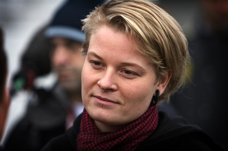 Stine Gry Jonassen of Climate Justice Action who has been released from detention a day early. 