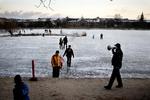 Police calling people off the ice in Copenhagen. 
