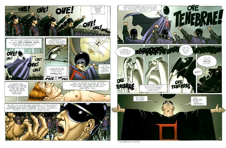 Nu. Den nye udgave har fået en computerfarvelægning i en mørkere skala, der betoner historiens dystre sider, og den sorte streg er blevet kraftigere. Til gengæld er tekstningen ændret til det bedre. Illustration: Moebius &amp;  Jodorowsky 