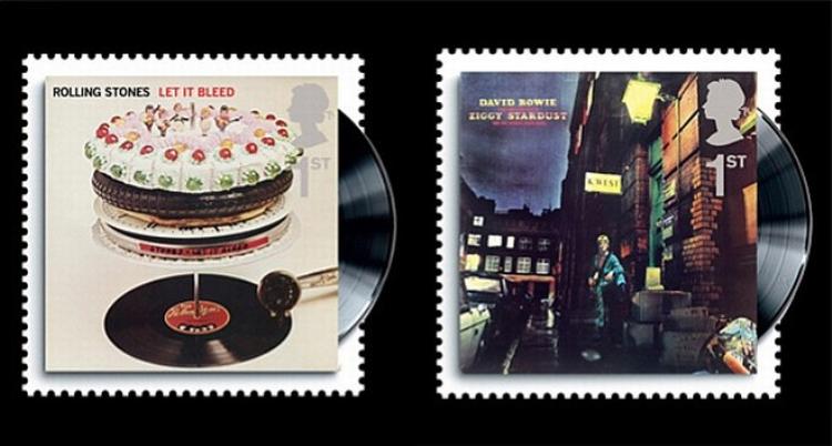 Klassikere. Rolling Stones' 'Let it Bleed' og David Bowies 'The Rise and Fall of Ziggy Stardust and the Spiders From Mars' fås nu i frimærkeform. 
