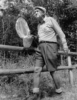 Jægeren. Vladimir Nabokov (1899-1977) ude med sommerfuglenettet. På en af sine elskede ture snublede han fatalt. Foto: Horst Tappe 