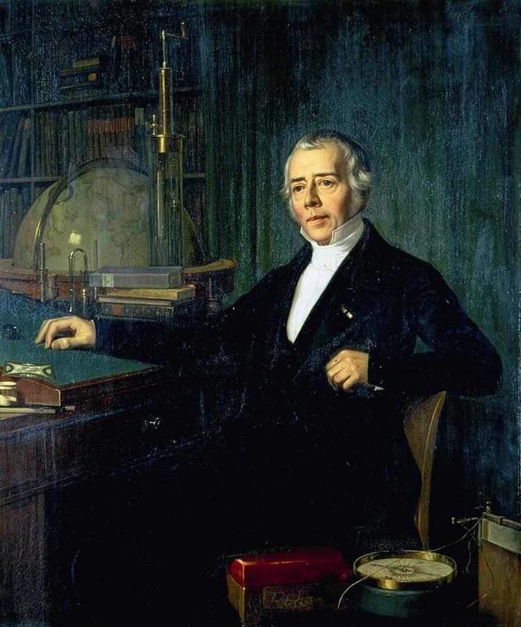 Geniet. Eckersbergs portræt er et idealiseret billede af Ørsted i arbejdsværelset i Studiestræde. Kompasset hentyder til opdagelsen af elektromagnetismen. Illustration: Fra bogen. 