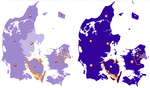 Billedet viser forskellen i liggetider fra januar 2004 (til venstre) og liggetider i december 2008 (til højre). I 2004 var liggetiden omkring 150 dage. I 2008 var den steget til omkring 250 dage i gennemsnit. 