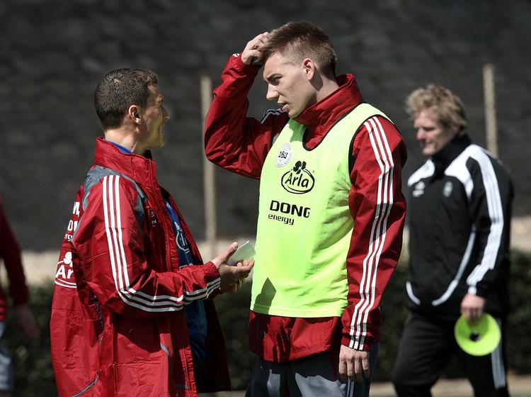 Stjernepotentiale. Ebbe Sand (til venstre)  tror på en stor slutrunde for Bendtner. 