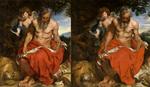 Kopi. Det svenskejede van Dyck (th.), som blev bragt til Stockholm af kong Adolf Frederik i 1700-tallet, har i århundreder haft status af original. Men det hollandskejede værk (tv.), som angiveligt tidligere var ejet af Rubens, viste sig ved nærmere undersøgelse at indeholde nogle ganske interessante spor.  Foto: Anthony van Dyck, St. Jerome with an Angel, 1618-1621, canvas, 168,3 x 134,7 cm. Rotterdam, Museum Boijmans Van Beuningen loan from the Willem Van der Vorm Foundation &amp; Anthony van Dyck, St. Jerome with an Angel, 1618-1621, canvas, 167 x 153,5 cm. Stockholm, Nationalmuseum 