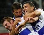 Jubel. MSV Duisburg-spillerne havde masser at juble over og grine af søndag. For eksempel et mål, der ikke var der. Arkivfoto. 