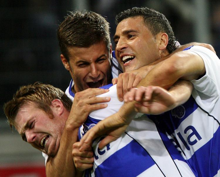 Jubel. MSV Duisburg-spillerne havde masser at juble over og grine af søndag. For eksempel et mål, der ikke var der. Arkivfoto. 