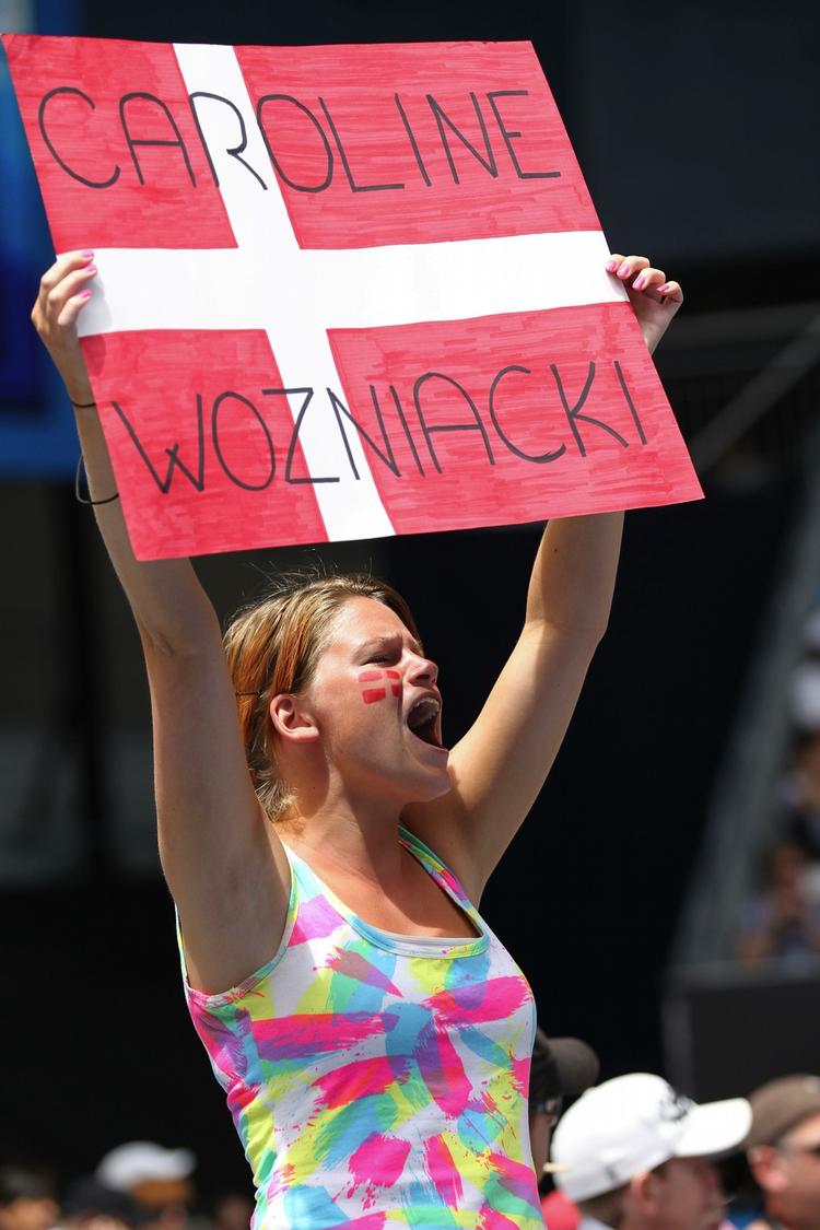 Fan. Der var opbakning fra tilskuerne til Caroline Wozniacki. 