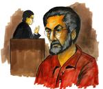 Bagmanden? Canadieren Tahawwur Hussein Rana, her ved sit første retsmøde i Chicago i onsdags, har ifølge FBI haft en større rolle i terrorsagen end hidtil antaget. Bl.a. anklages han for at have lavet falske papirer til den anden hovedperson i sagen, David Headley. Tegning: Verna Sadock/AP 