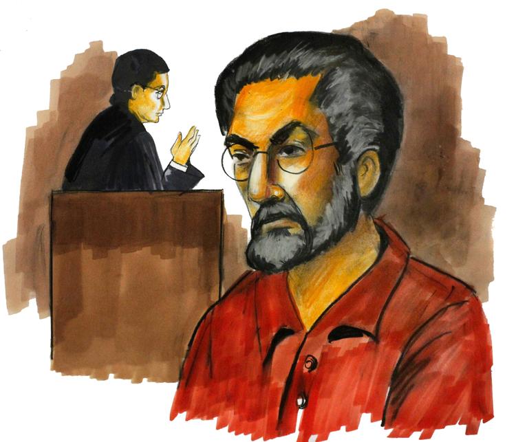 Bagmanden? Canadieren Tahawwur Hussein Rana, her ved sit første retsmøde i Chicago i onsdags, har ifølge FBI haft en større rolle i terrorsagen end hidtil antaget. Bl.a. anklages han for at have lavet falske papirer til den anden hovedperson i sagen, David Headley. Tegning: Verna Sadock/AP 