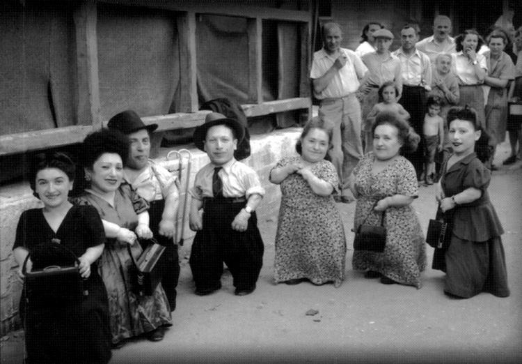 Livsmod. Efter at krigens rædsler var overstået, flyttede familien Ovitz til Israel, hvor de i en periode turnerede som De Syv Dværge fra Auschwitz. Foto fra bogen med tilladelse fra Perla Ovitz. 