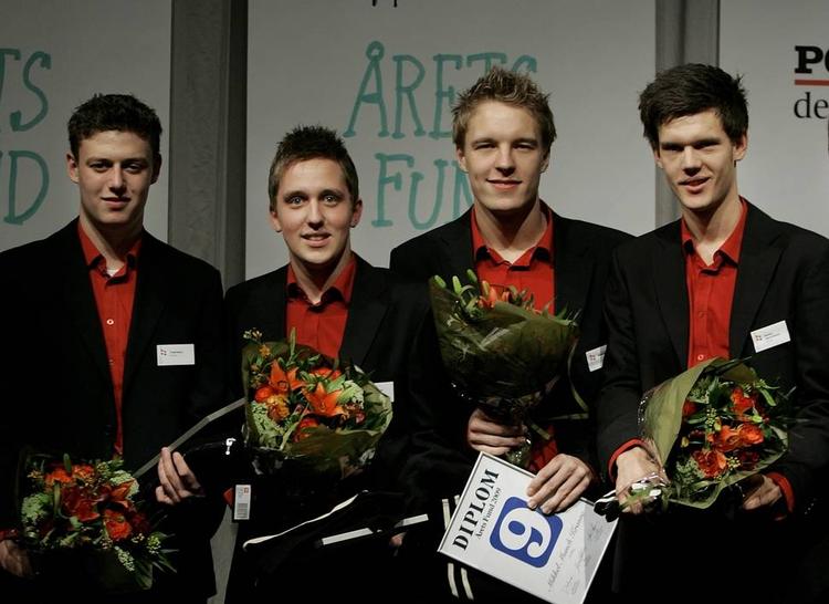 hædret. Titlen som juniorverdensmestre gav en 9.-plads i kåringen som Årets Fund til curlingspillerne (fra venstre) Troels Harry, Oliver Dupont, Mikkel Krause og Rasmus Stjerne Hansen. Arkivfoto. 