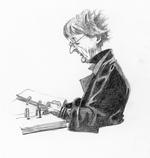 Anklager Anne Birgitte Stürup tordnede mod de tiltalte under sin procedure i dag. Tegning: Roald Als. 