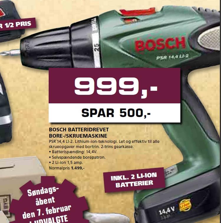 XL Bygs tilbudsavis har et godt tilbud på en Bosch bore- skruemaskine PSR 14, viser et tjek af konkurrenternes priser på samme maskine i denne uge. 