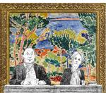 Tiltalte. De dømte afbildet foran Derain-maleriet i Roald Als' streg. 