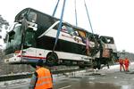 Ulykke. Den danske bus var voldsomt beskadiget efter ulykken på den tyske motorvej A9. 