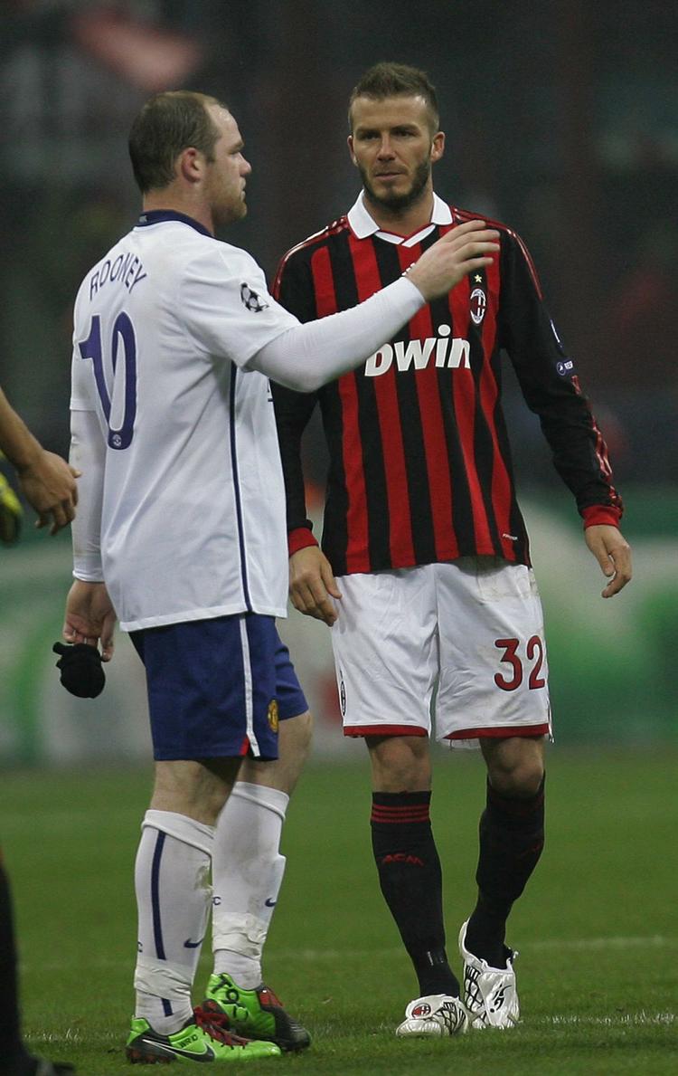Vinder. Rooney (til venstre) trak det  længste strå i mødet med AC Milan og David Beckham. 