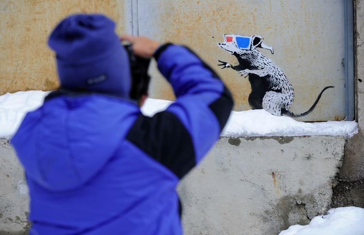 Gadekunst. Banksy tog for nylig del i indiefilmfestivalen Sundance i Utah. Arkivfoto. 