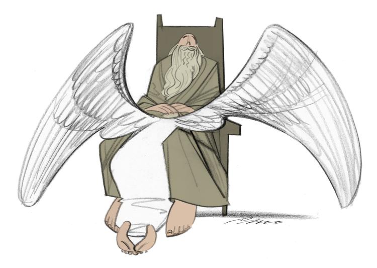 Højsang. »Spis, venner, drik, og berus jer i elskov!«. Det er ikke, fordi der mangler sex i Biblen. Tegning: Per Marquard Otzen 