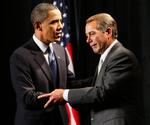 Obstruktion. Den republikanske leder af Repræsentanternes Hus John Boehner til højre på billedet stikker nu kæppen i hjulet for præsident Obamas sundhedsreform. 