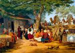Rejselysten. Martinus Rørbye var en berejst maler, her 'Scene af det offentlige Liv i Orienten. Motiv ved Karavanebroen i nærheden af Smyrna', 1838.  Foto fra bogen: Danmarks Kunstbibliotek 
