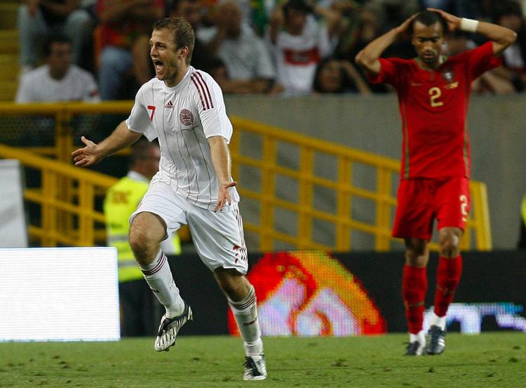 helten. Med sin scoring til 3-2 mod Portugal spillede Daniel Jensen en væsentlig rolle i Danmarks VM-kvalifikation. Arkivfoto. 