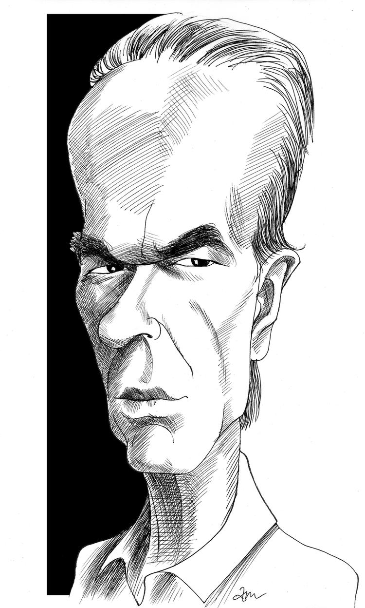 Provokatør. De seneste ugers kritik fra venner og kolleger er ikke nok til at få Martin Amis til at tie. Han erkender, at han til evig tid vil være britisk litteraturs slemme dreng. Tegningen er lavet af Anne-Marie Steen Petersen. Se den i større udgave nederst. 