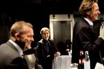Statsminister Lars Løkke Rasmussen (V) og den socialdemokratiske formand, Helle Thorning-Schmidt mødtes i deres første debat som statsministerkandidater på Politiken med redaktionschef Peter Mogensen som ordstyrer. 