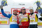 Vinder. Northug flankeret af  Marcus Hellner (th., nummer to i World Cuppen) og Lukas Bauer (nummer tre). 