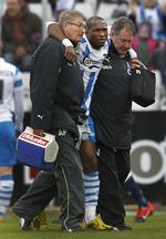 ude? Eric Djemba-Djemba på vej ud af Fionia Park. 