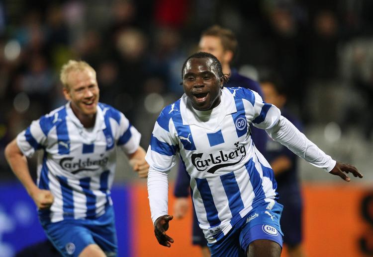 Måltyv. Peter Utaka har med sine 15 ligamål en væsentlig andel i, at OB kun én gang i sæsonen er gået fra banen uden at score. Arkivfoto. 