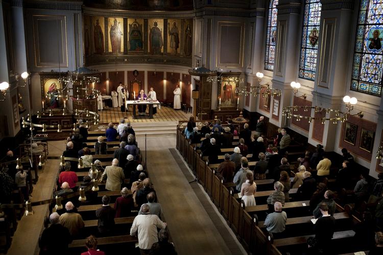 High Mass at St Ansgar's Roman Catholic Church in Copenhagen. Archive. 