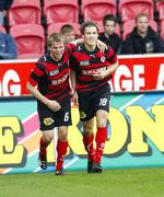 makkerpar. På et frisparksindlæg fra Jesper Juelsård (tv) scorede Erik Sviatchenko FC Midtjyllands sejrsmål mod AGF. 