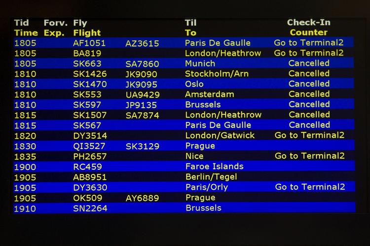 CANCELLED. Flyafgange fra Københavns Lufhavn bliver aflyst på stribe. 