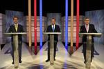 Tre strømlinede partiledere, Liberaldemokraternes Nick Clegg (t.v), de konservatives David Cameron i midten og Labour-leder Gordon Brown (t.h), deltog i aften i den første premierminister-debat i briterns historie. 