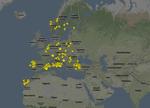 Trafik. Der flyves over det meste af Europa, men ikke over Danmark. Screendumpet blev lavet 13:45. 