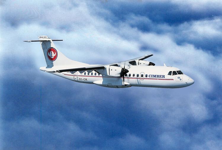 Testfly. Cimber-Sterling testede det danske luftrum med et ATR-72 propelfly tilsvarende til denne. 