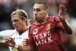 eksponeret. Bajram Fetai og holdkammeraterne fra FC Nordsjælland havde øvet en helt speciel form for jubelscene, som kom i brug i kampen mod Silkeborg. Arkivfoto. 