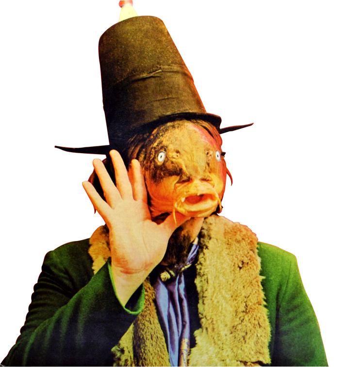 Fisk. Captain Beefhearts berømte - og eftertragtede - tredje plade 'Trout Mask Replica' prydes af denne collage. Coverdesign: Cal Schenkel 