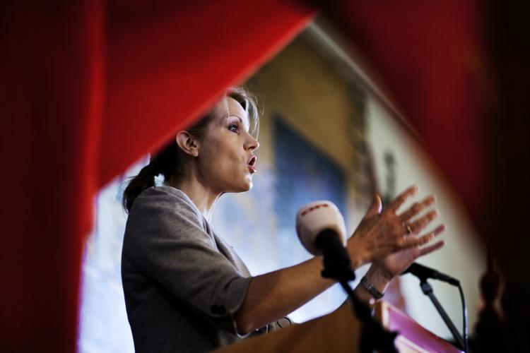 Angreb. Socialdemokraternes formand Helle Thorning- Schmidt var en blandt partiledere, der brugte taletiden på 1.maj til at gå i kødet på regeringen. 