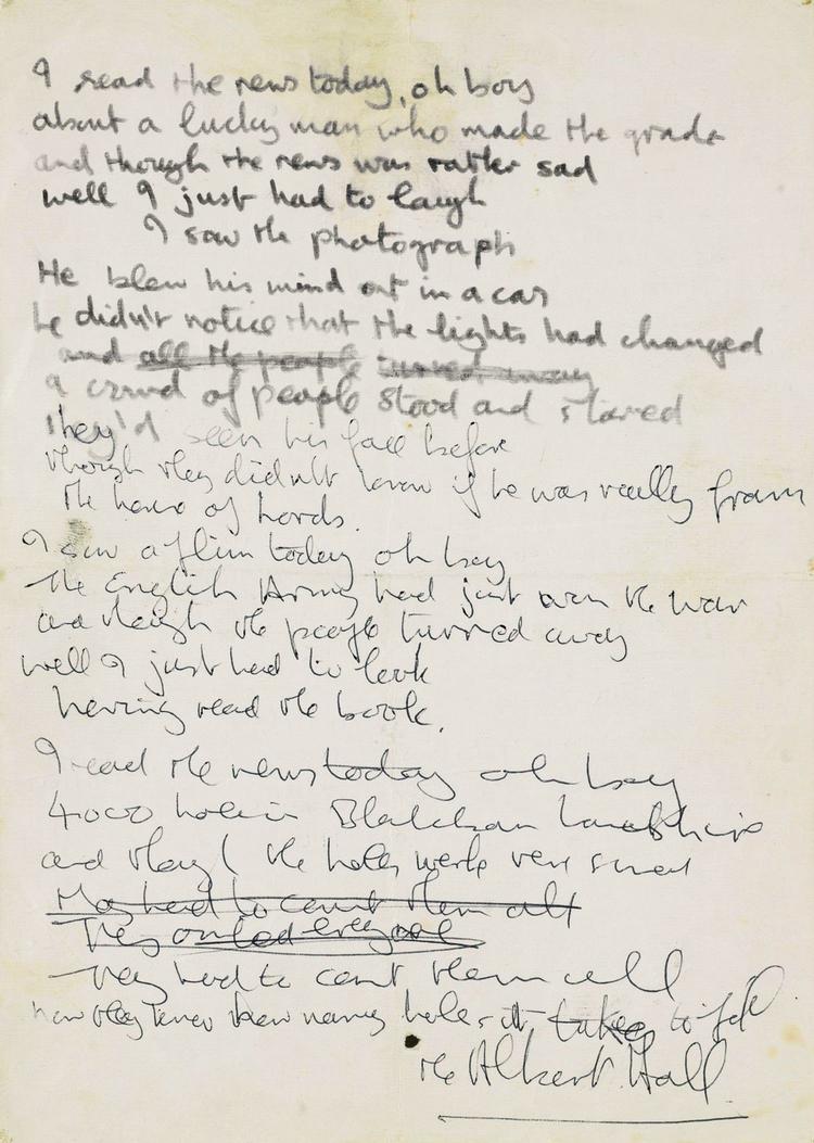 manuskript. Beatles-teksten kan købes af velbeslåede samlere 18. juni hos Sotheby's i New York. 