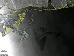 Det Europæiske Rumagentur (ESA) har taget dette billede af den enorme oliepøl den 2. maj, der også er det seneste. På dette tidspunkt var olien cirka 30 kilometer fra kysten. 