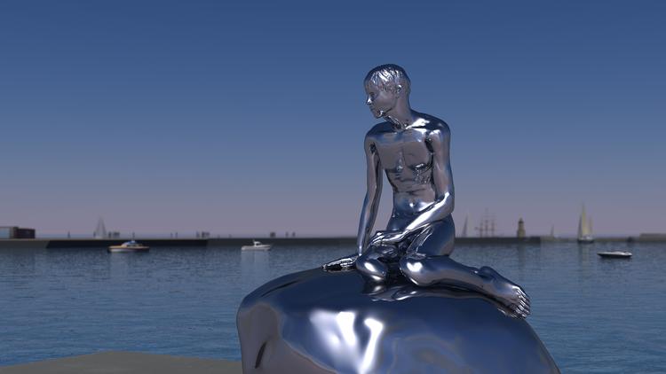 Blank. Den Lille Havfrues mandlige pendant 'Han' skal blive Helsingørs nye tilløbsstykke. Men hvor 'han' skal sidde, kan man ikke blive enig om. Modelfoto: Dragset og Elmgreen 